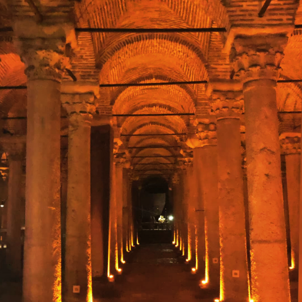 Blog header image featuring a view into the dimly lit underground Basilica Cistern in Istanbul