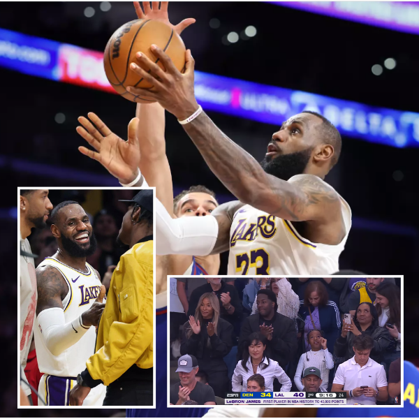 LeBron James celebrating after becoming the first NBA player to reach the 40,000 career points